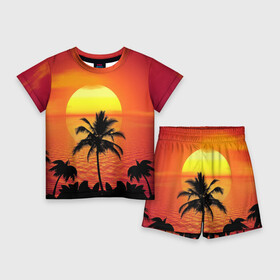 Детский костюм с шортами 3D с принтом Пальмы на фоне моря ,  |  | summer | восход | гаваи | гавайская | закат | лето | море | океан | отдых | отпуск | пальма | пальмы | солнце | туризм | туристическая