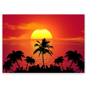 Поздравительная открытка с принтом Пальмы на фоне моря , 100% бумага | плотность бумаги 280 г/м2, матовая, на обратной стороне линовка и место для марки
 | summer | восход | гаваи | гавайская | закат | лето | море | океан | отдых | отпуск | пальма | пальмы | солнце | туризм | туристическая