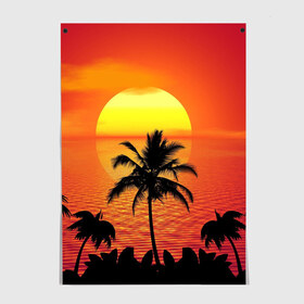 Постер с принтом Пальмы на фоне моря , 100% бумага
 | бумага, плотность 150 мг. Матовая, но за счет высокого коэффициента гладкости имеет небольшой блеск и дает на свету блики, но в отличии от глянцевой бумаги не покрыта лаком | summer | восход | гаваи | гавайская | закат | лето | море | океан | отдых | отпуск | пальма | пальмы | солнце | туризм | туристическая