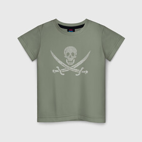 Детская футболка хлопок с принтом Pirate  , 100% хлопок | круглый вырез горловины, полуприлегающий силуэт, длина до линии бедер | Тематика изображения на принте: веселый роджер | пират | пиратский флаг | пираты карибского моря | флаг | череп