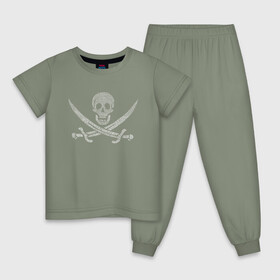 Детская пижама хлопок с принтом Pirate  , 100% хлопок |  брюки и футболка прямого кроя, без карманов, на брюках мягкая резинка на поясе и по низу штанин
 | Тематика изображения на принте: веселый роджер | пират | пиратский флаг | пираты карибского моря | флаг | череп