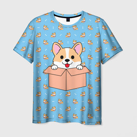 Мужская футболка 3D с принтом КОРГИ , 100% полиэфир | прямой крой, круглый вырез горловины, длина до линии бедер | dog | dogs | весёлые собачки | еда | корги | корги с пиццей | косточка | кость | милые собачки | пицца | прикольные собачки | собаки | собачки