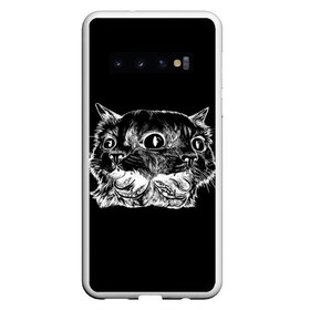 Чехол для Samsung Galaxy S10 с принтом Чокнутый кот , Силикон | Область печати: задняя сторона чехла, без боковых панелей | cat | белый | звери | кот | кошка | черный