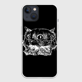 Чехол для iPhone 13 с принтом Чокнутый кот ,  |  | cat | белый | звери | кот | кошка | черный