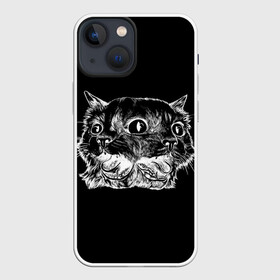 Чехол для iPhone 13 mini с принтом Чокнутый кот ,  |  | cat | белый | звери | кот | кошка | черный