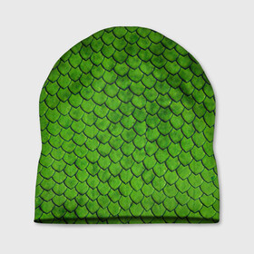 Шапка 3D с принтом зелёная чешуя  , 100% полиэстер | универсальный размер, печать по всей поверхности изделия | чешуя | чешуя ящерицы