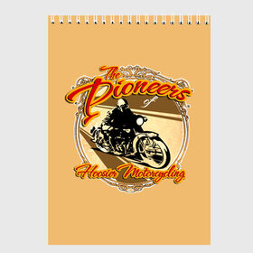Скетчбук с принтом Hoosier Motorcycling , 100% бумага
 | 48 листов, плотность листов — 100 г/м2, плотность картонной обложки — 250 г/м2. Листы скреплены сверху удобной пружинной спиралью | motorcycle | байкеры | мотоциклы | пионеры