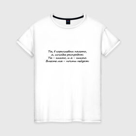 Женская футболка хлопок с принтом И. Бродский В горах , 100% хлопок | прямой крой, круглый вырез горловины, длина до линии бедер, слегка спущенное плечо | Тематика изображения на принте: иосиф бродский | надписи | цитаты