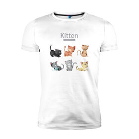 Мужская футболка хлопок Slim с принтом Милые котята , 92% хлопок, 8% лайкра | приталенный силуэт, круглый вырез ворота, длина до линии бедра, короткий рукав | белый котенок | кот | котенок | коты | котята | кошечка | кошка | кошки | милые котята | милый котенок | няшки