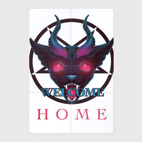 Магнитный плакат 2Х3 с принтом Welcome home , Полимерный материал с магнитным слоем | 6 деталей размером 9*9 см | demon | devil | hell | home | welcome | готика | демон | дьявол | кот | надпись | пентаграмма | рога | сфинкс | черт