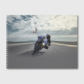 Альбом для рисования с принтом Yamaha , 100% бумага
 | матовая бумага, плотность 200 мг. | clouds | helmet | motorcycle | racer | road | route | sky | speed | yamaha | гонщик | дорога | мотоцикл | небо | облака | скорость | трасса | шлем