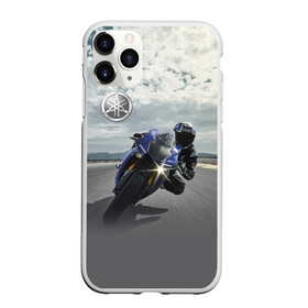 Чехол для iPhone 11 Pro Max матовый с принтом Yamaha , Силикон |  | clouds | helmet | motorcycle | racer | road | route | sky | speed | yamaha | гонщик | дорога | мотоцикл | небо | облака | скорость | трасса | шлем