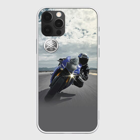 Чехол для iPhone 12 Pro Max с принтом Yamaha , Силикон |  | Тематика изображения на принте: clouds | helmet | motorcycle | racer | road | route | sky | speed | yamaha | гонщик | дорога | мотоцикл | небо | облака | скорость | трасса | шлем