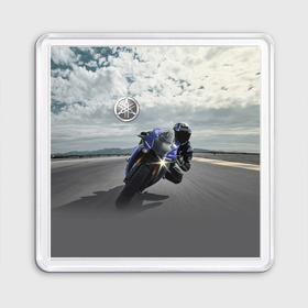Магнит 55*55 с принтом Yamaha , Пластик | Размер: 65*65 мм; Размер печати: 55*55 мм | clouds | helmet | motorcycle | racer | road | route | sky | speed | yamaha | гонщик | дорога | мотоцикл | небо | облака | скорость | трасса | шлем