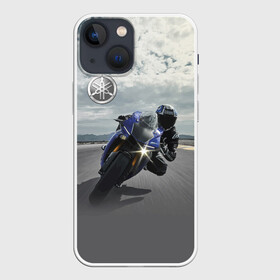 Чехол для iPhone 13 mini с принтом Yamaha ,  |  | clouds | helmet | motorcycle | racer | road | route | sky | speed | yamaha | гонщик | дорога | мотоцикл | небо | облака | скорость | трасса | шлем