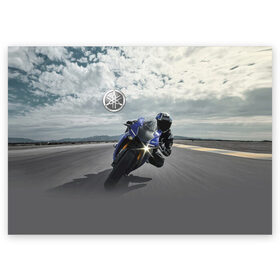 Поздравительная открытка с принтом Yamaha , 100% бумага | плотность бумаги 280 г/м2, матовая, на обратной стороне линовка и место для марки
 | clouds | helmet | motorcycle | racer | road | route | sky | speed | yamaha | гонщик | дорога | мотоцикл | небо | облака | скорость | трасса | шлем