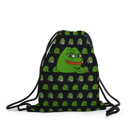 Рюкзак-мешок 3D с принтом Frog Pepe , 100% полиэстер | плотность ткани — 200 г/м2, размер — 35 х 45 см; лямки — толстые шнурки, застежка на шнуровке, без карманов и подкладки | Тематика изображения на принте: meme | жаба | звук | лягушка | майнкрафт | мем | пепа | пепе | скин