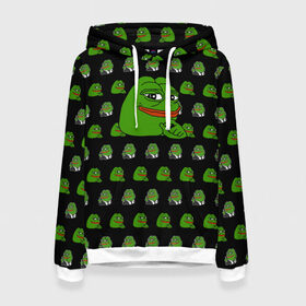 Женская толстовка 3D с принтом Frog Pepe , 100% полиэстер  | двухслойный капюшон со шнурком для регулировки, мягкие манжеты на рукавах и по низу толстовки, спереди карман-кенгуру с мягким внутренним слоем. | meme | жаба | звук | лягушка | майнкрафт | мем | пепа | пепе | скин