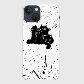 Чехол для iPhone 13 mini с принтом Черные котейки ,  |  | Тематика изображения на принте: baby | cat | cute | kitty | аниме | анимешные | брызги красок | глаза | детям | животные | зверек | кавайный | киска | кот | котята | кошак | кошечка | кошка | малыши | милые | мордочка | няшные | прикольные