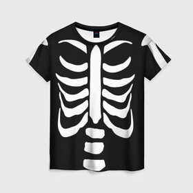 Женская футболка 3D с принтом СКЕЛЕТ , 100% полиэфир ( синтетическое хлопкоподобное полотно) | прямой крой, круглый вырез горловины, длина до линии бедер | halloween | skeleton | кости | скелет | хэллоуин