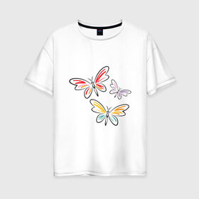 Женская футболка хлопок Oversize с принтом Бабочки , 100% хлопок | свободный крой, круглый ворот, спущенный рукав, длина до линии бедер
 | бабочки | девушкам | полет