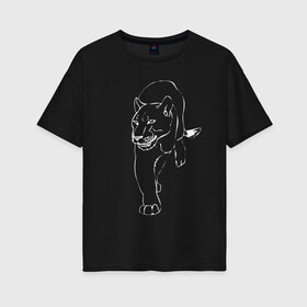 Женская футболка хлопок Oversize с принтом Пантера , 100% хлопок | свободный крой, круглый ворот, спущенный рукав, длина до линии бедер
 | дикий | животное | зверь | кот | кошка | опасный | пантера | пума | хищник | ягуар