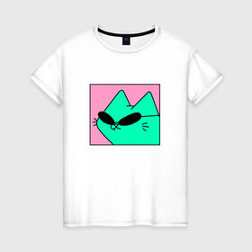 Женская футболка хлопок с принтом Кот в очках , 100% хлопок | прямой крой, круглый вырез горловины, длина до линии бедер, слегка спущенное плечо | иллюстрация | кот | мем | мемы | рисунок | смешно | современно