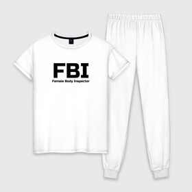 Женская пижама хлопок с принтом ФБР Инспектор женского тела , 100% хлопок | брюки и футболка прямого кроя, без карманов, на брюках мягкая резинка на поясе и по низу штанин | body | fbi | female | inspector | женщина | инспектор | тело | фбр