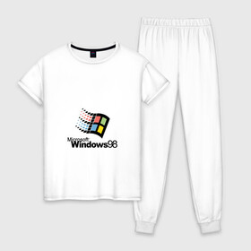 Женская пижама хлопок с принтом Windows 98 , 100% хлопок | брюки и футболка прямого кроя, без карманов, на брюках мягкая резинка на поясе и по низу штанин | microsoft | windows | windows98 | виндовс | майкрософт