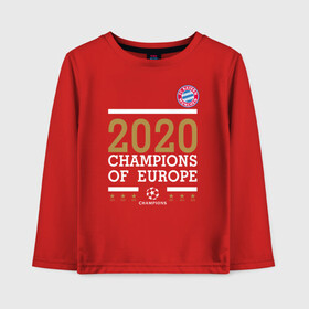 Детский лонгслив хлопок с принтом FC Bayern Munchen | Champions of Europe 2020 , 100% хлопок | круглый вырез горловины, полуприлегающий силуэт, длина до линии бедер | 0x000000123 | bayern munchen | fcb | бавария | мюнхен