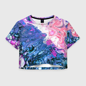 Женская футболка Crop-top 3D с принтом Акрил , 100% полиэстер | круглая горловина, длина футболки до линии талии, рукава с отворотами | tie dye | абстракция | акварель | акрил | тай дай