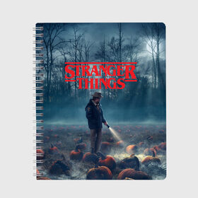 Тетрадь с принтом Stranger Things , 100% бумага | 48 листов, плотность листов — 60 г/м2, плотность картонной обложки — 250 г/м2. Листы скреплены сбоку удобной пружинной спиралью. Уголки страниц и обложки скругленные. Цвет линий — светло-серый
 | Тематика изображения на принте: 11 | demogorgon | dustin | eleven | jim hopper | lucas | mike | nancy | netflix | steve | will | билли | дастин | демогоргон | джойс | джонатан | дина | загадочные события | лукас | майк | макс | нетфликс | нэнси | оди | одиннадцать