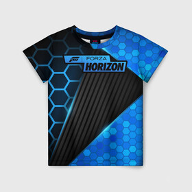 Детская футболка 3D с принтом Forza Horizon , 100% гипоаллергенный полиэфир | прямой крой, круглый вырез горловины, длина до линии бедер, чуть спущенное плечо, ткань немного тянется | fh4 | forza | games | horizon | playground | авто | гонки | горизонт | машины | сила | фестиваль | форза | хоризон