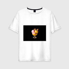 Женская футболка хлопок Oversize с принтом Мороженое , 100% хлопок | свободный крой, круглый ворот, спущенный рукав, длина до линии бедер
 | мороженое | сладости | стакан | чёрный | шоколад