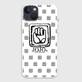 Чехол для iPhone 13 с принтом Лого джоджо белый ,  |  | anime | jojo | jojo’s bizarre adventure | аниме | анимэ | биззаре адвенчер | джо | джо джо | джоджо | джонатан джостар | дзёсукэ хигасиката | дзётаро кудзё | жожо | игги | кира | лого | манга | невероятные приключения