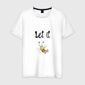 Мужская футболка хлопок с принтом Let it bee , 100% хлопок | прямой крой, круглый вырез горловины, длина до линии бедер, слегка спущенное плечо. | bee | let it be | let it bee | битлз | пчела