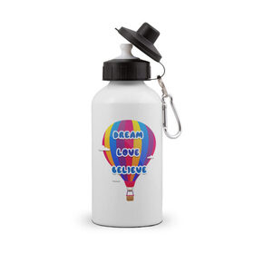 Бутылка спортивная с принтом Воздушный шар , металл | емкость — 500 мл, в комплекте две пластиковые крышки и карабин для крепления | believe | dream | love | вектор | воздушный шар | облака | разноцветный | синий шрифт
