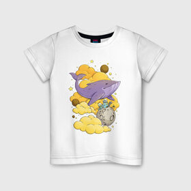Детская футболка хлопок с принтом Космический кит , 100% хлопок | круглый вырез горловины, полуприлегающий силуэт, длина до линии бедер | cat | space | кит | космонавт | космос | кот