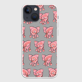 Чехол для iPhone 13 mini с принтом РОЗОВЫЕ СЛОНИКИ ПАТТЕРН ,  |  | бесшовный паттерн | животные. слоны | милота | нежнятина | серый | слоники. розовый