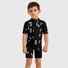 Детский купальный костюм 3D с принтом Доллар , Полиэстер 85%, Спандекс 15% | застежка на молнии на спине | банк | белое | валюта | деньги | символ | сша | черное | черное белое | шрифт