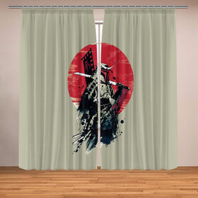 Фотошторы с принтом Samurai man , Блэкаут (светозащита 90%) / Габардин (светозащита 40% | 2 полотна шириной по 145 см; Высота 200-300 см; Крепление: шторная лента (на крючки); | бамбук | катана | сакура | самурай | япония