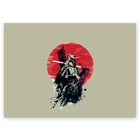 Поздравительная открытка с принтом Samurai man , 100% бумага | плотность бумаги 280 г/м2, матовая, на обратной стороне линовка и место для марки
 | Тематика изображения на принте: бамбук | катана | сакура | самурай | япония