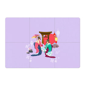 Магнитный плакат 3Х2 с принтом Geishas , Полимерный материал с магнитным слоем | 6 деталей размером 9*9 см | горы | остров | сакура | токио | япония