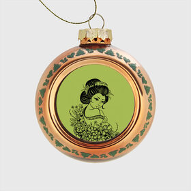 Стеклянный ёлочный шар с принтом Geisha 23 , Стекло | Диаметр: 80 мм | Тематика изображения на принте: девушка | сакура | цветы | япония