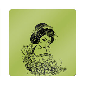 Магнит виниловый Квадрат с принтом Geisha 23 , полимерный материал с магнитным слоем | размер 9*9 см, закругленные углы | девушка | сакура | цветы | япония
