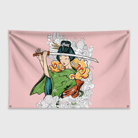 Флаг-баннер с принтом Geisha 22 , 100% полиэстер | размер 67 х 109 см, плотность ткани — 95 г/м2; по краям флага есть четыре люверса для крепления | 