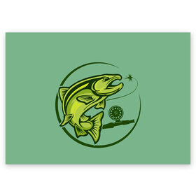 Поздравительная открытка с принтом Large fish , 100% бумага | плотность бумаги 280 г/м2, матовая, на обратной стороне линовка и место для марки
 | океан | рыбалка | рыбы | спининг