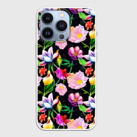 Чехол для iPhone 13 Pro с принтом Разноцветие ,  |  | Тематика изображения на принте: fashion | flower pattern | бабочки | девушкам | зелень | лепестки | лето | листья | маки | марта | нежные | паттерн | пионы | подарок | природа | растения | ромашки | тропики | тропические | узоры | цветочки