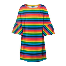 Детское платье 3D с принтом Радужный флаг , 100% полиэстер | прямой силуэт, чуть расширенный к низу. Круглая горловина, на рукавах — воланы | Тематика изображения на принте: pride | rainbow | tiktok | мем | оля тыква | подсяду | прайд | привет | привет я подсяду | радуга | радужный флаг | тик ток | тикток | феминизм | феминитивы | я подсяду