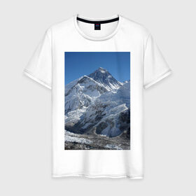Мужская футболка хлопок с принтом Эверест , 100% хлопок | прямой крой, круглый вырез горловины, длина до линии бедер, слегка спущенное плечо. | вершина | возвышеность | гора | холм | эверест